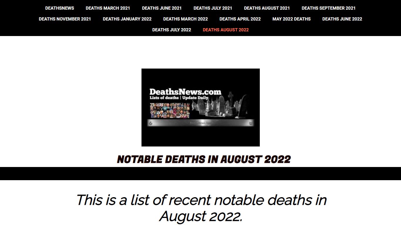 This is a list of recent notable deaths in August 2022.